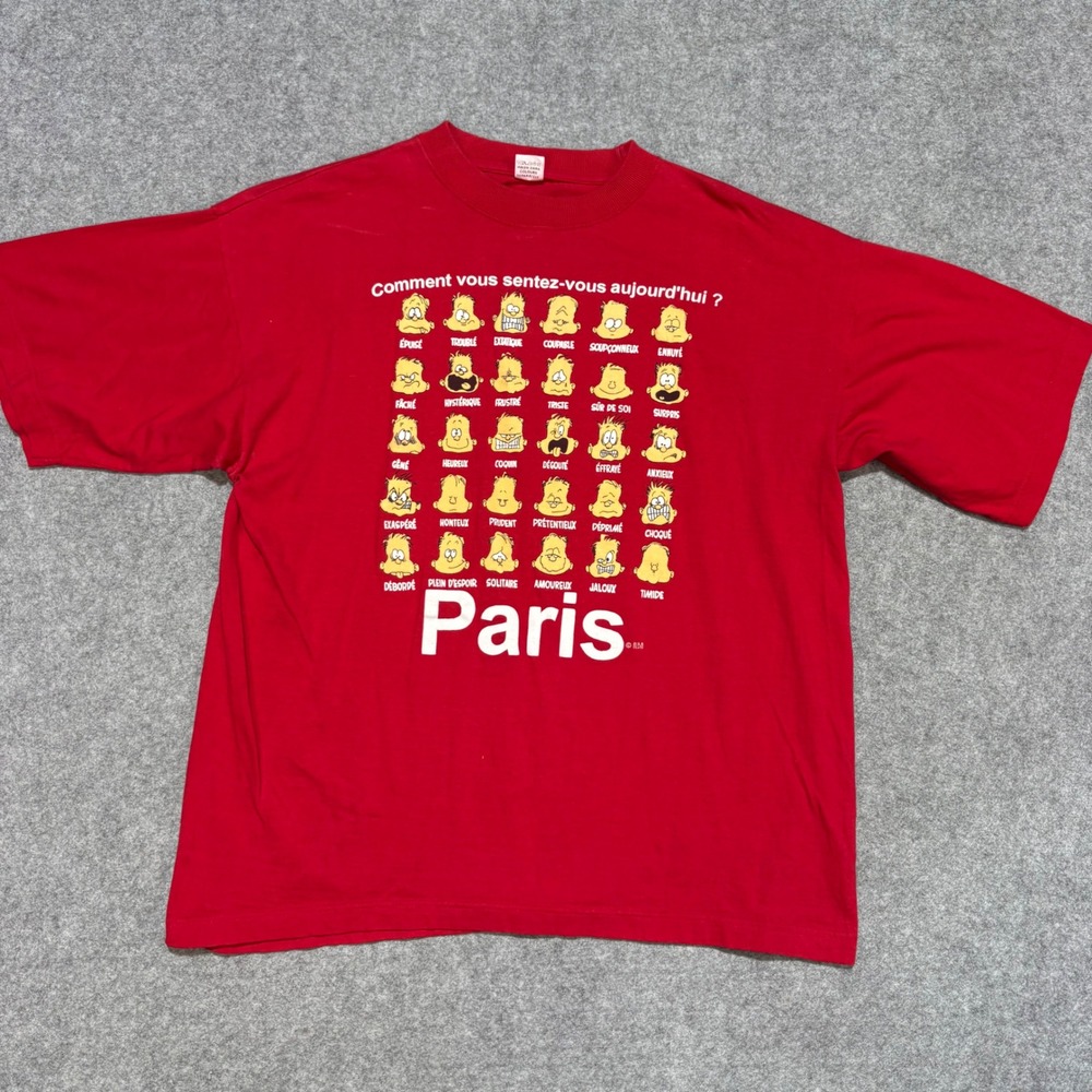 Vintage Paris French Mood Chart Graphic T-Shirt Red Mens Large Cotton Tee